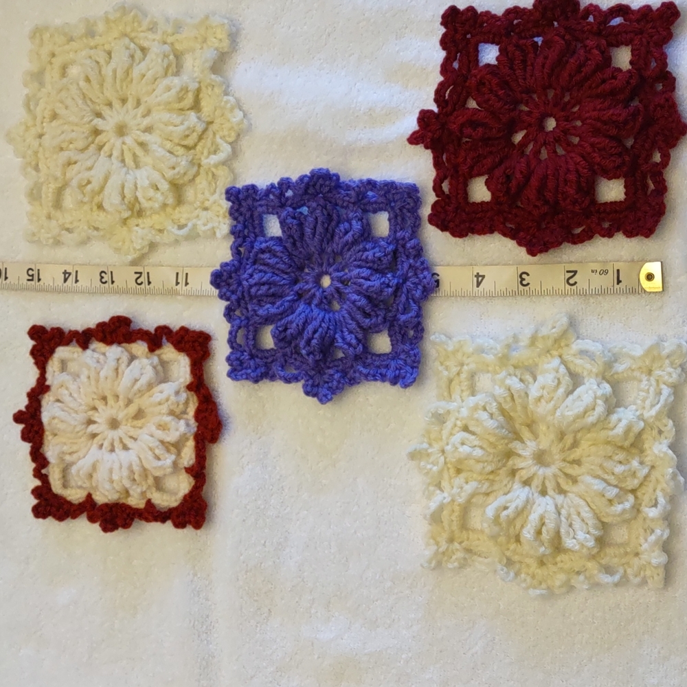 Crochet Flowers on Frame, Hand Made Just Now, USA, acrylic